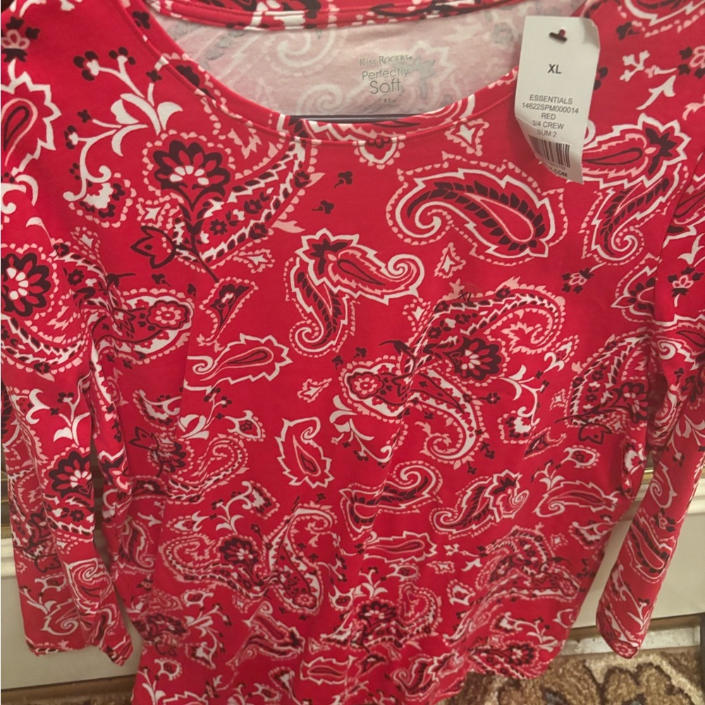 Kim Rogers Red and Black Bandana Print Shirt